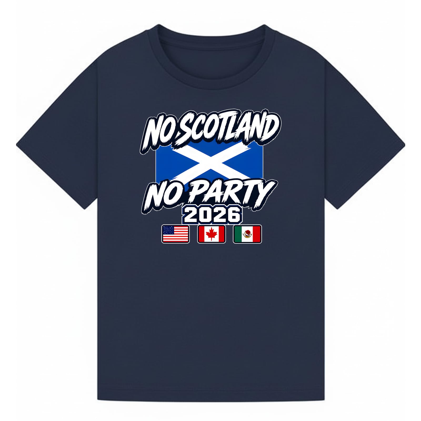 No Scotland No Party 2026 Soccer Sports Football Mens Graphic T-Shirt Novelty Retro Fan Tee USA Mexico Canada Host Nations Supporters Top Navy XXL