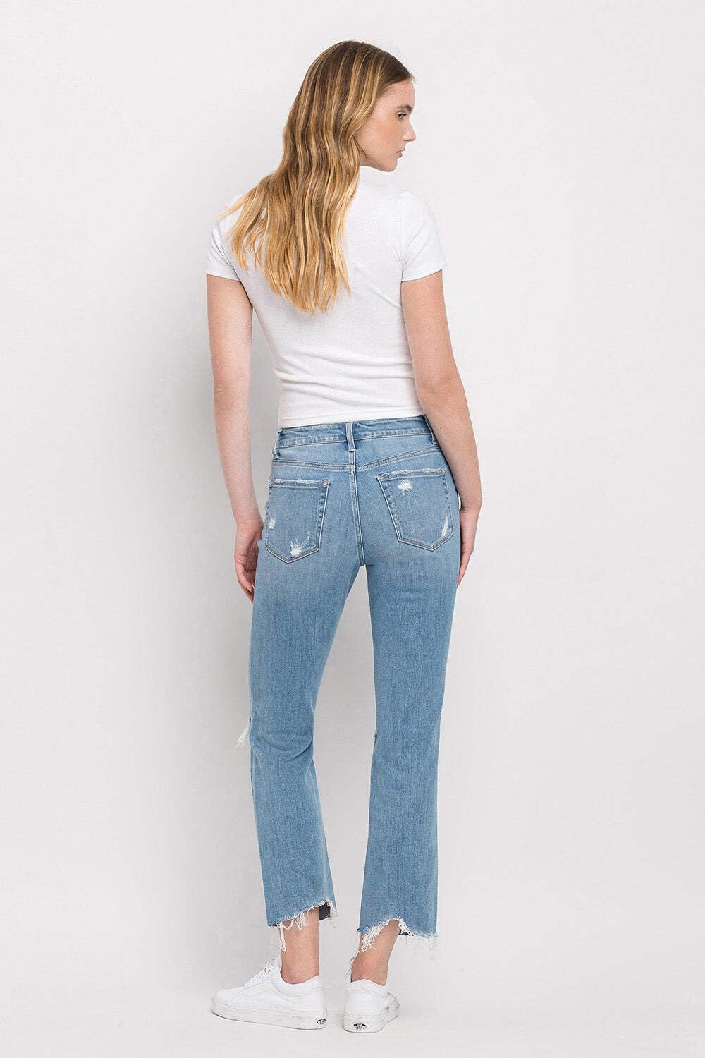 Flying Monkey - High Rise Clean Cut & Fray Hem Detail Crop Straight Jeans - Y3118