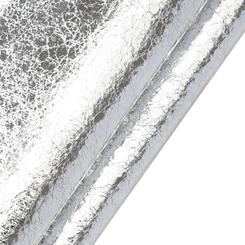 200 cm x 140 cm, grosor de 0,5 mm, brillante piel sintética de poliuretano con efecto metálico y estructura crackle, tela decorativa, reflectante de imitación para manualidades, bolsos
