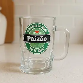 Caneca de Vidro Pai 340ml - Presente Criativo Para Pai e Padrasto Ideal para Cerveja, Drinks e Sucos – Vidro Reforçado e Alça Confortável Natal Aniversário e Dia dos Pais (Paizão Eu Te Amo)