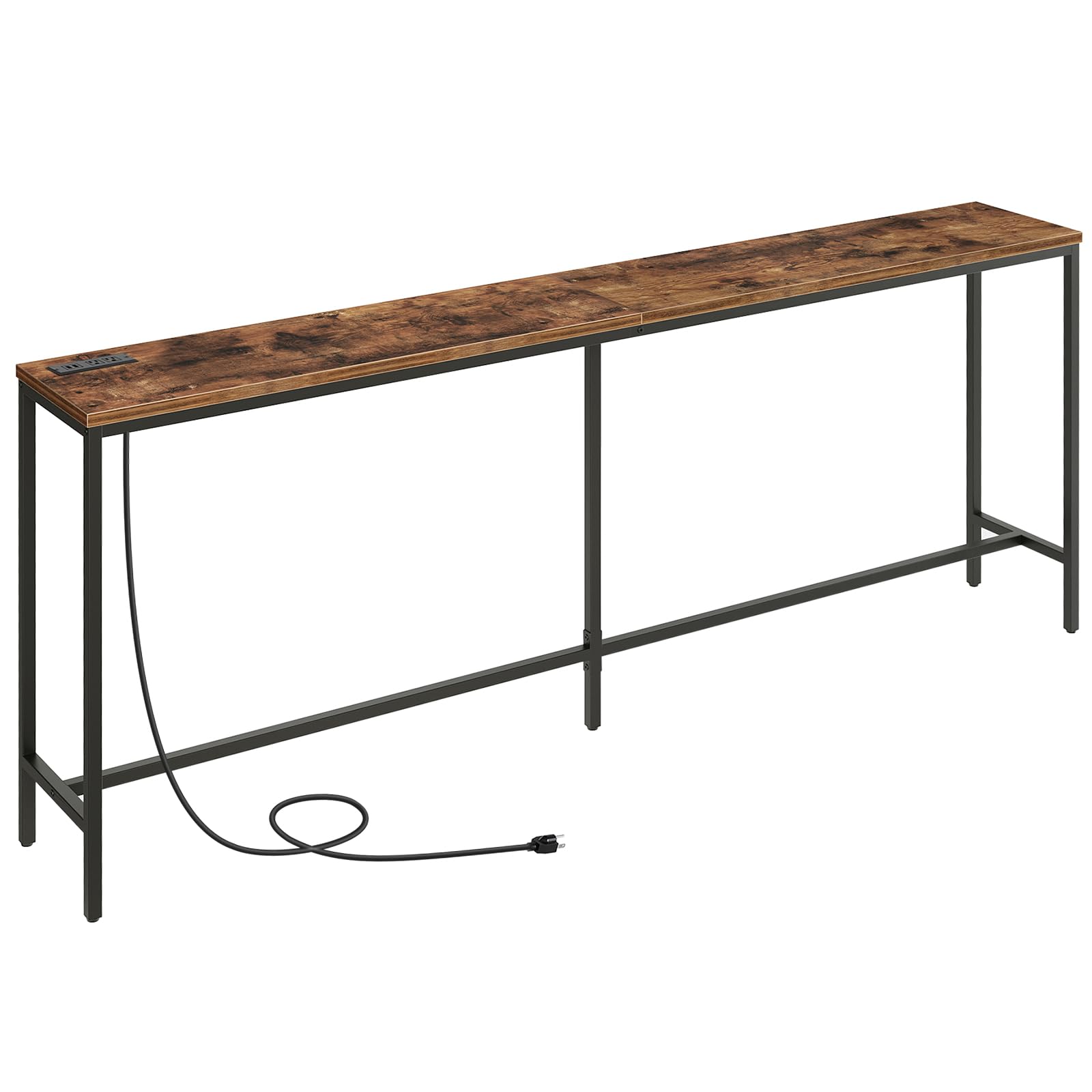 MAHANCRIS Console Table with Power Outlet, 78.7" Narrow Sofa Table, 11.8" Wide Industrial Entryway Table with USB Ports, Behind Couch for Entryway, Hallway, Foyer, Living Room, Rustic Brown CTHR320E01