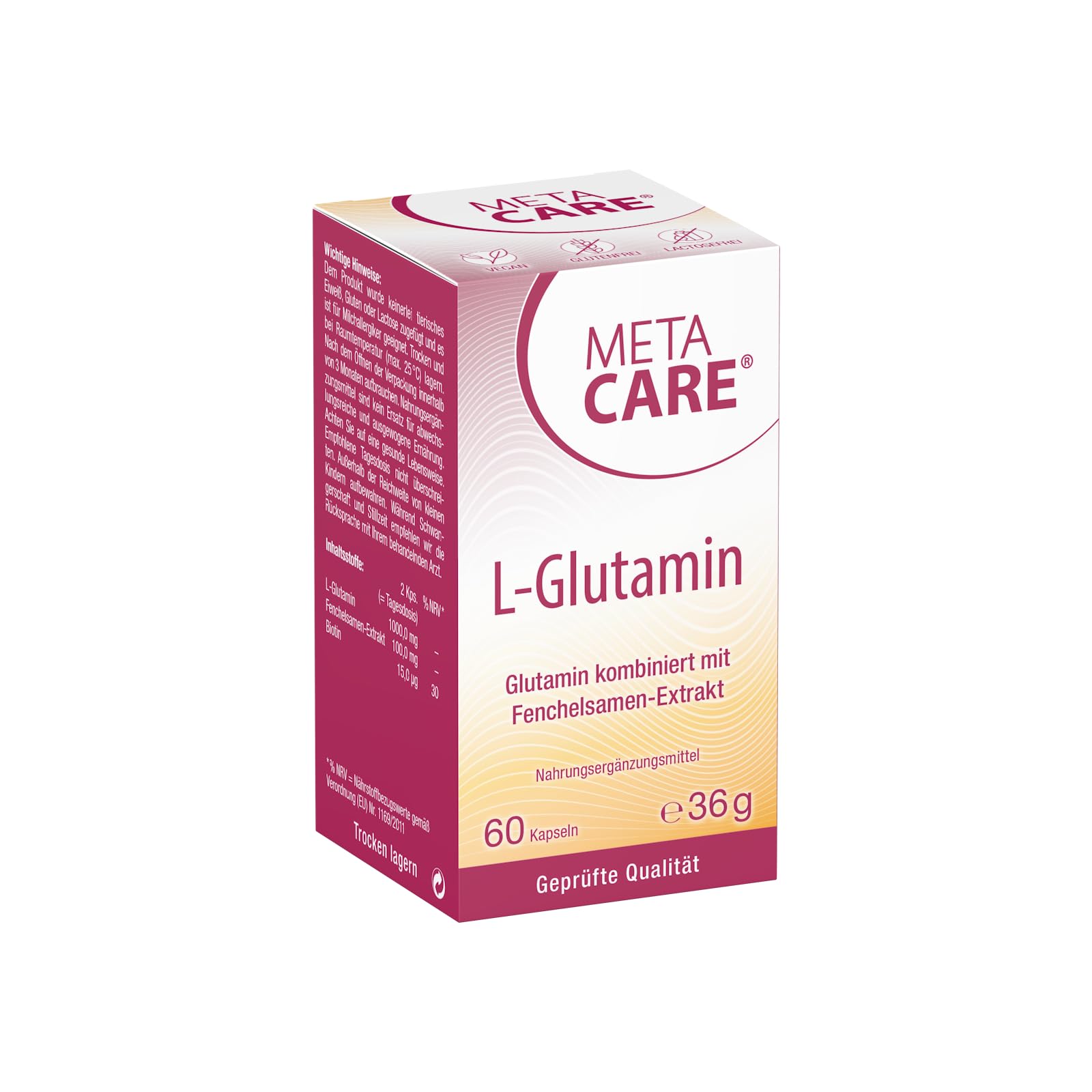 L-Glutamin – Ideal kombiniert mit Biotin und natürlichem Fenchelsamen-Extrakt – Hochdosiert – Vegan – 60 Kapseln