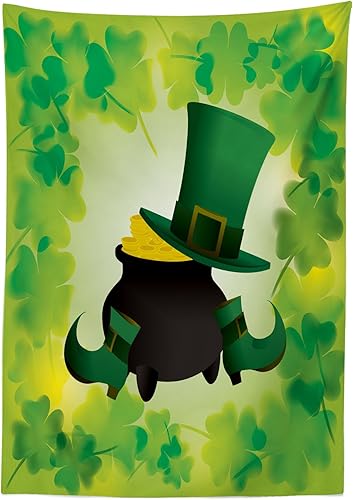 Miniatura 5 de Ambesonne Mantel del día de San Patricio, sombrero de duende y zapatos con maceta dorada con hojas de trébol, mantel rectangular para mesa de Verde