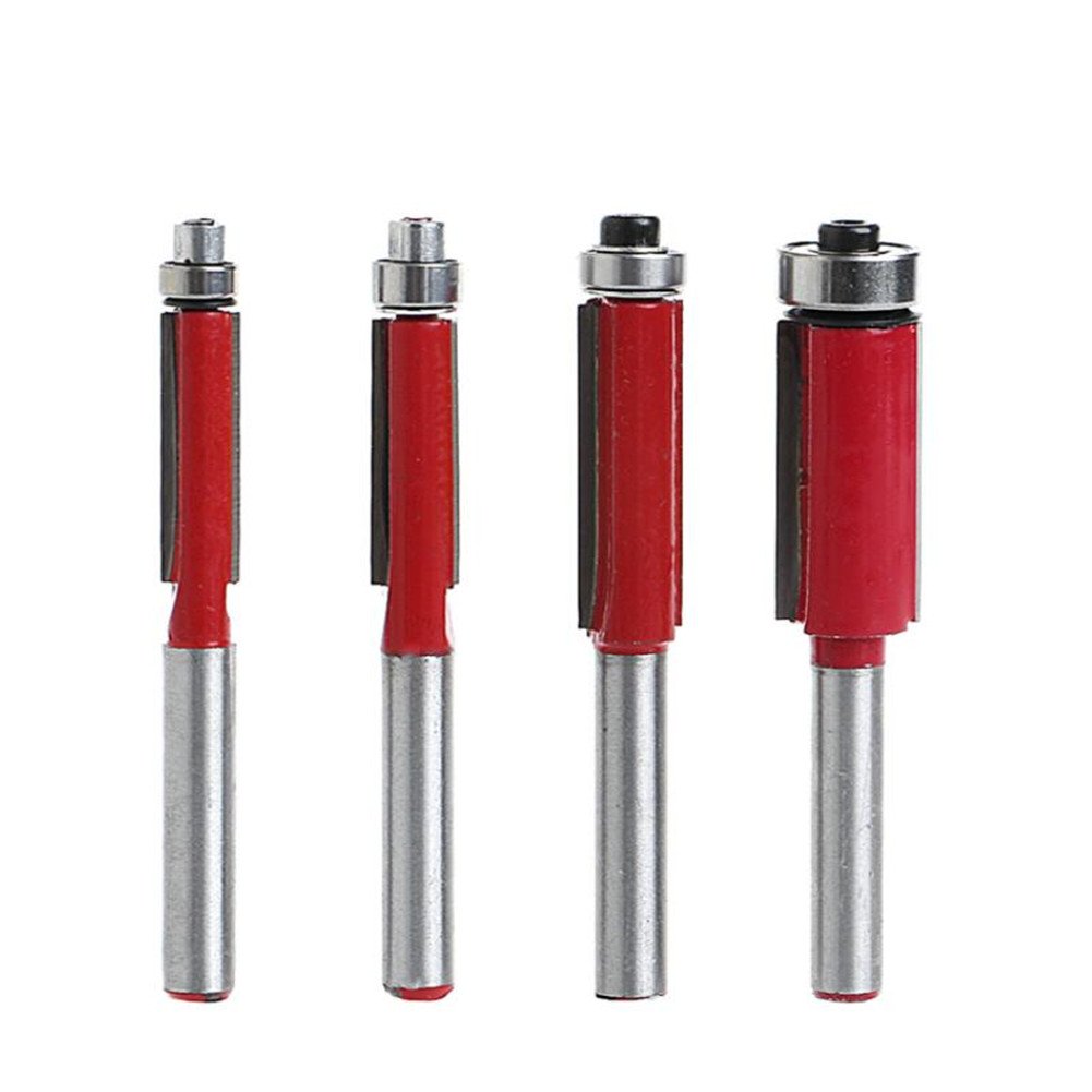 Set 4 Punte Per Rifinitura A Filo - Doppio Cuscinetto, Gambo 6mm Per Router Legno - Professionale Con Scatola