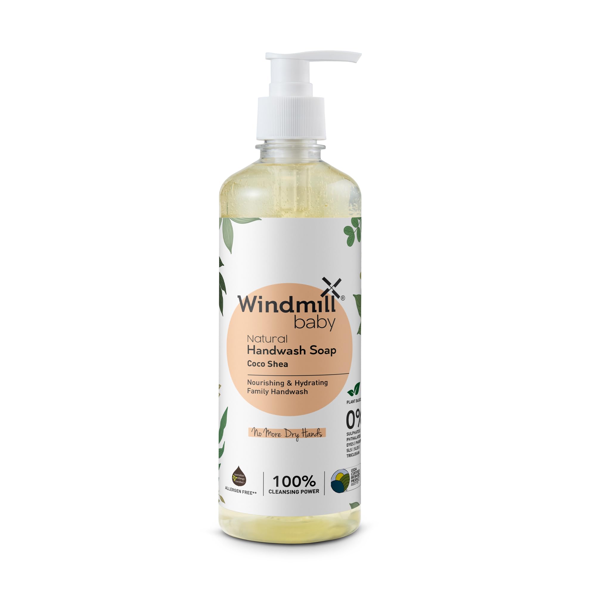 Natural Hydrating Hand Wash for Kids & Sensitive Skin, Premium Coco Shea Fragrance, >96% USDA Certified Bio Content, Moisturizing, Hypoallergenic, For All Ages - 450ml