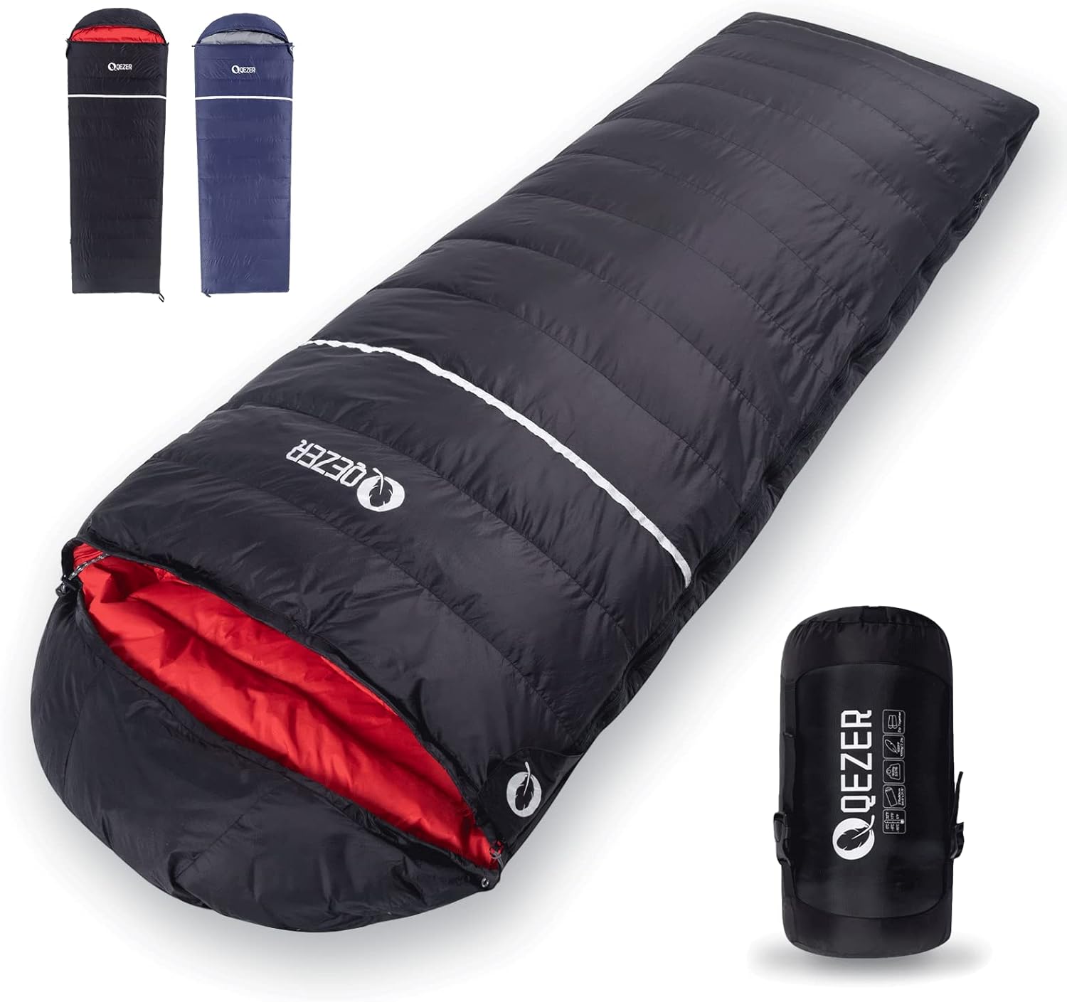 QEZER Down Sleeping Bag for Adults 600 Fill Power Down