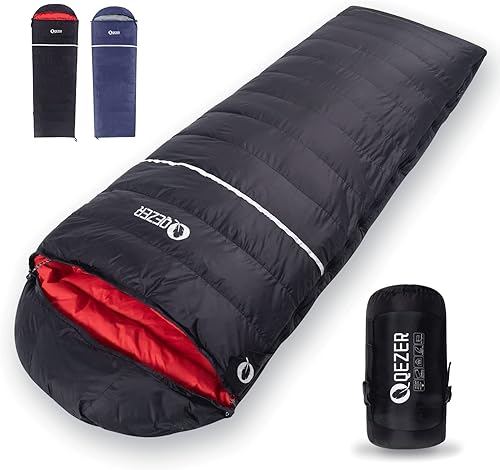QEZER Saco de dormir de plumón para adultos 0 F 10 F 17 F 26 F 32 F 600 relleno Power Down saco de dormir ultraligero para clima frío con saco de