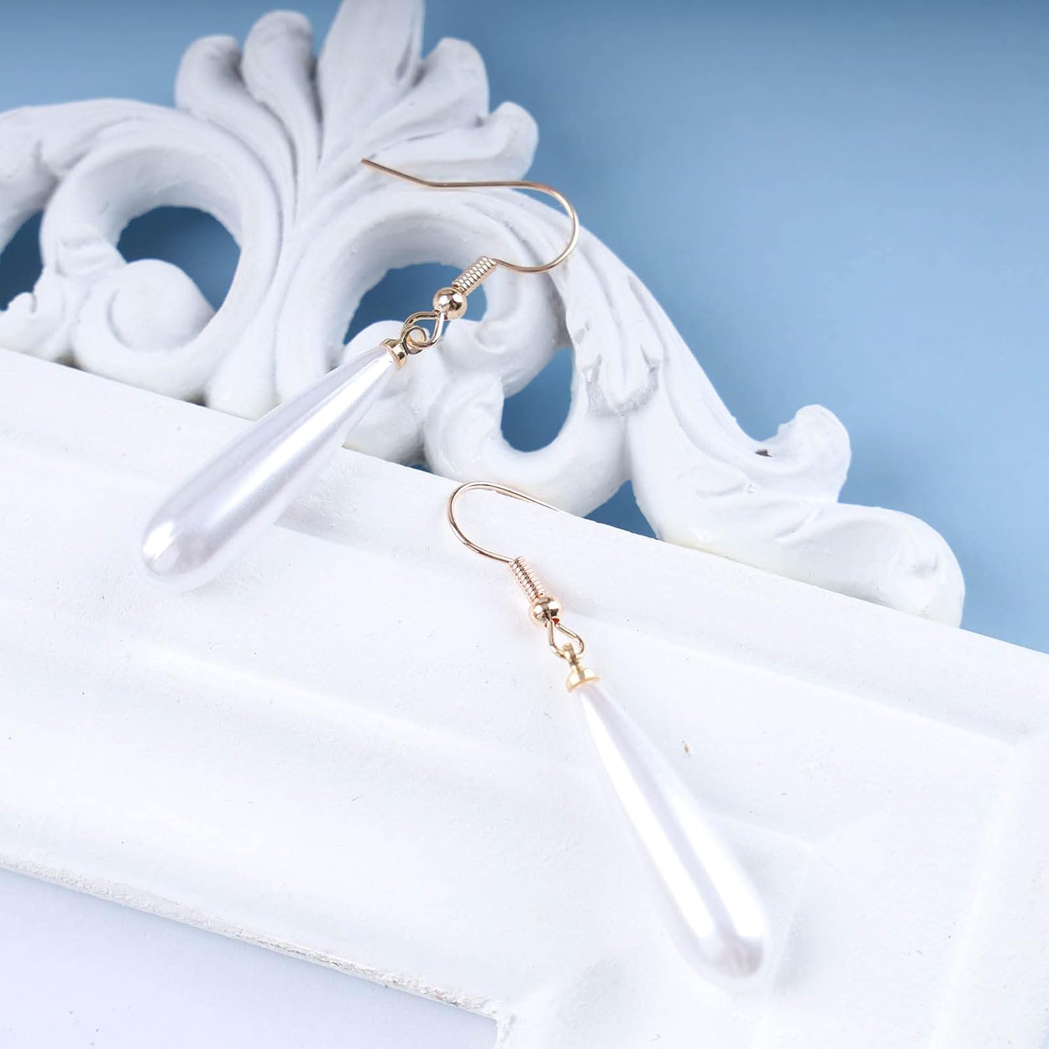 Vintage Teardrop Pearl Dangle Earrings Long Pearl Drop Earrings Waterdrop Pearl Earrings Vertical Pearl Hook Earrings Jewelry for Women - Image 6