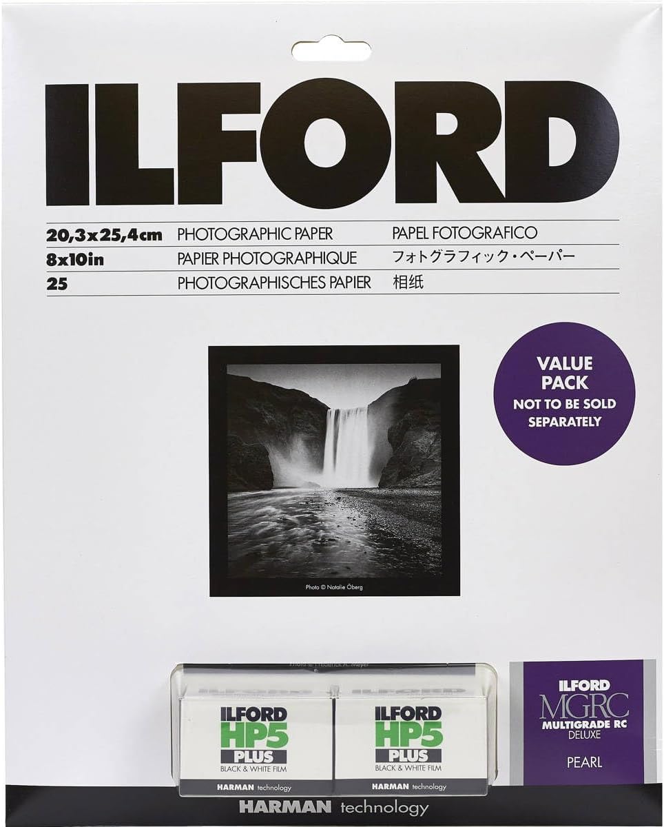 Ilford Multigrade V RC Deluxe Pearl Surface Black & White Photo Paper and 2x HP5 Plus 35mm Film Roll Value Pack, 190gsm, 8x10", 25 Sheets