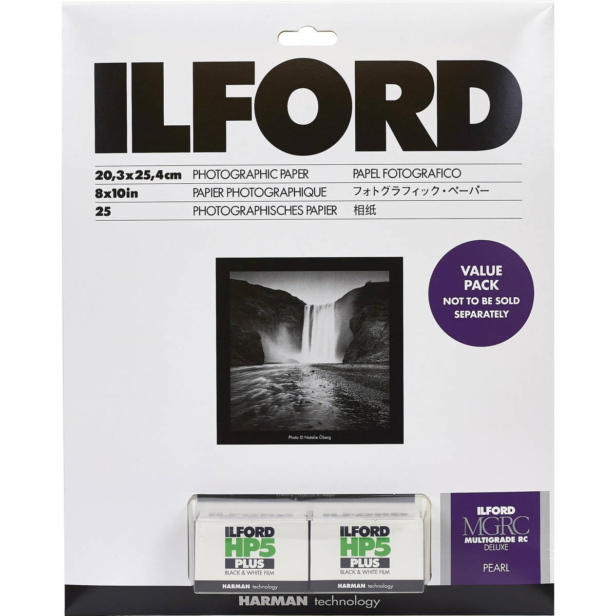 Ilford Multigrade V RC Deluxe Pearl Surface Black & White Photo Paper and 2X HP5 Plus 35mm Film Roll Value Pack, 190gsm, 8x10, 25 Sheets