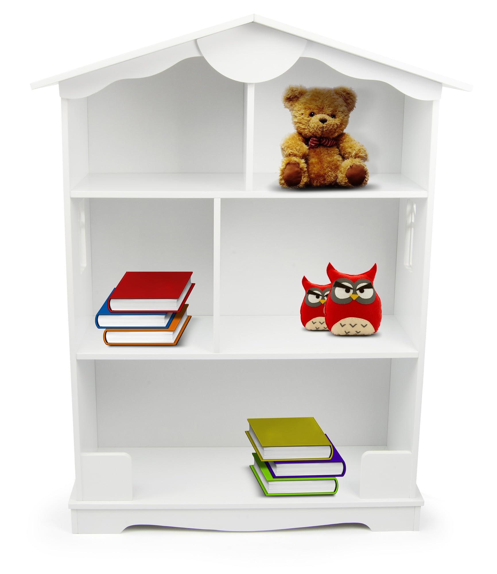 białe meble do przechowywania: domek 2w1, skrzynia 103 l, szafka RTV, kontenerek na kółkach i biblioteczka z półkami, do pokoju dziecka, salonu, biura i sypialni, MDF