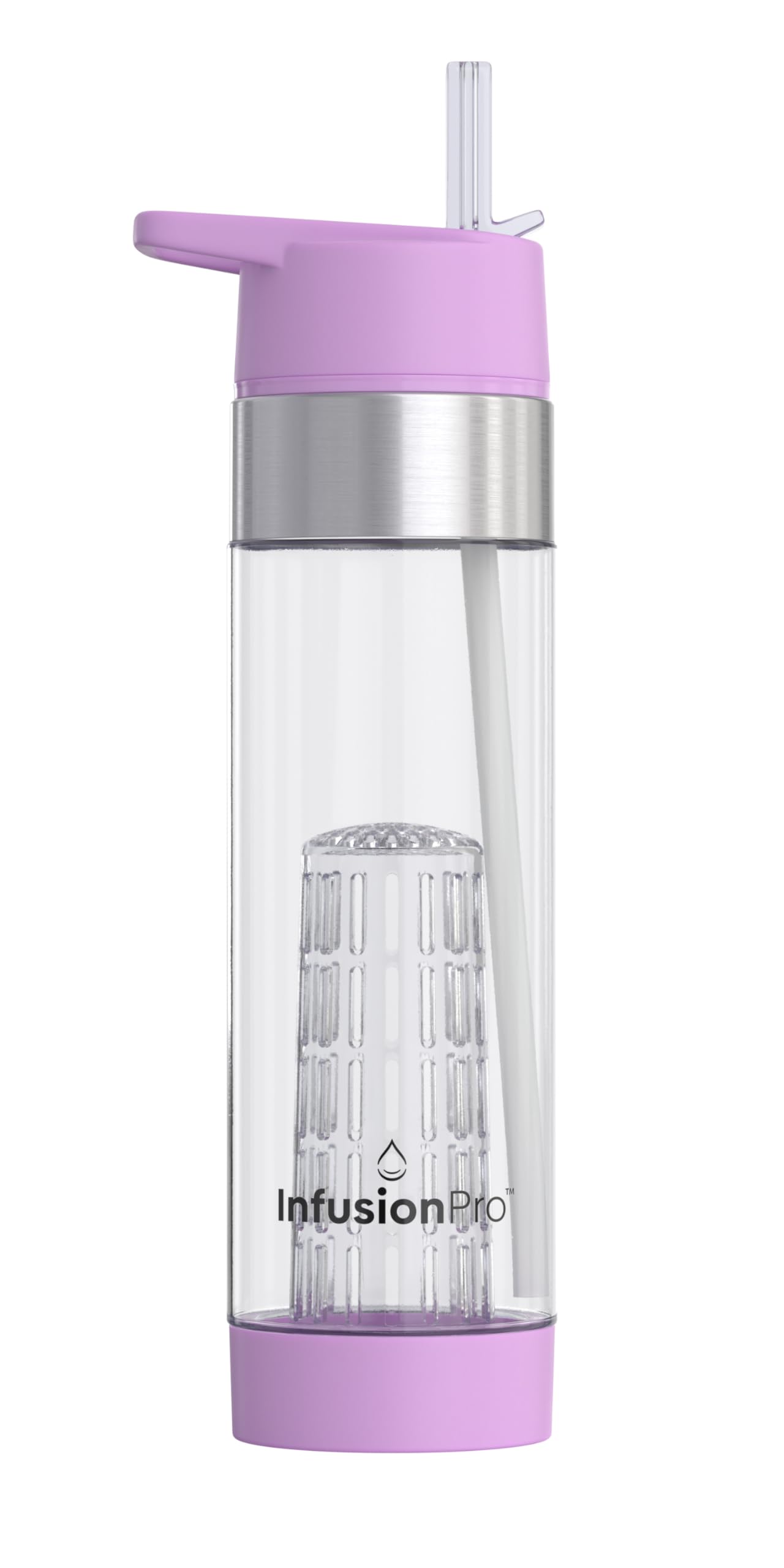 Infusion Pro Botella de agua con infusor de frutas con tapa de pajita de 24 onzas: pajita abatible: funda aislada y libro electrónico de agua para infusión de frutas: infusor de carga inferior para