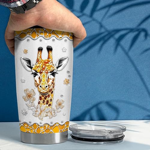 Miniatura 5 de SANDJEST Vaso de jirafa de 20 onzas, dibujos de joyería, vasos aislados de acero inoxidable, regalos para mujeres, niñas, adolescentes, taza de