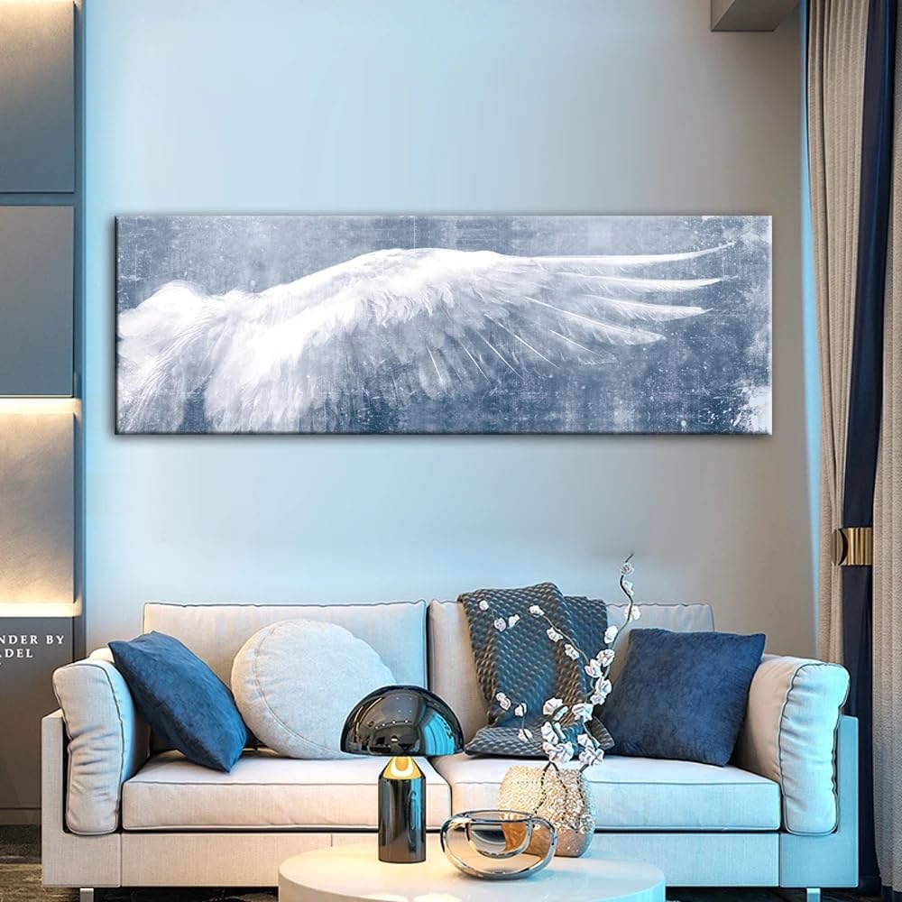 ZHUOYA Plakaty i wydruki w stylu vintage ze skrzydłami anioła, czarno-biała sztuka ścienna, obrazy na płótnie, obraz pop-art do salonu (45 x 135 cm/bez ramki)