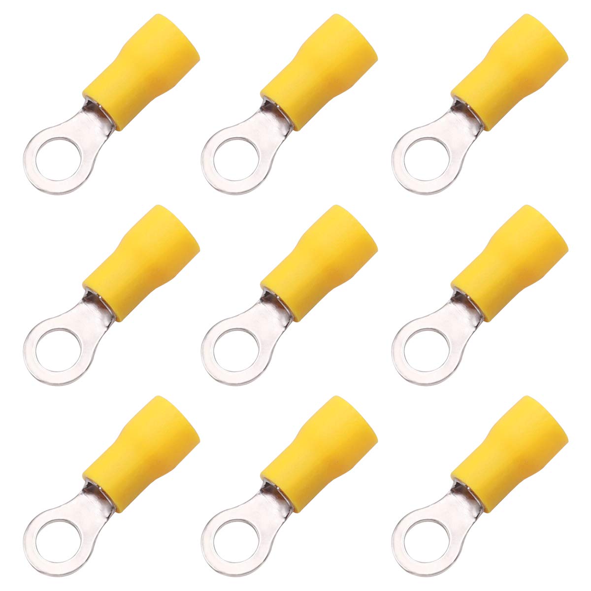 smseace 100pcs 10（M5) Insulated Ring terminals Yellow OType Wire