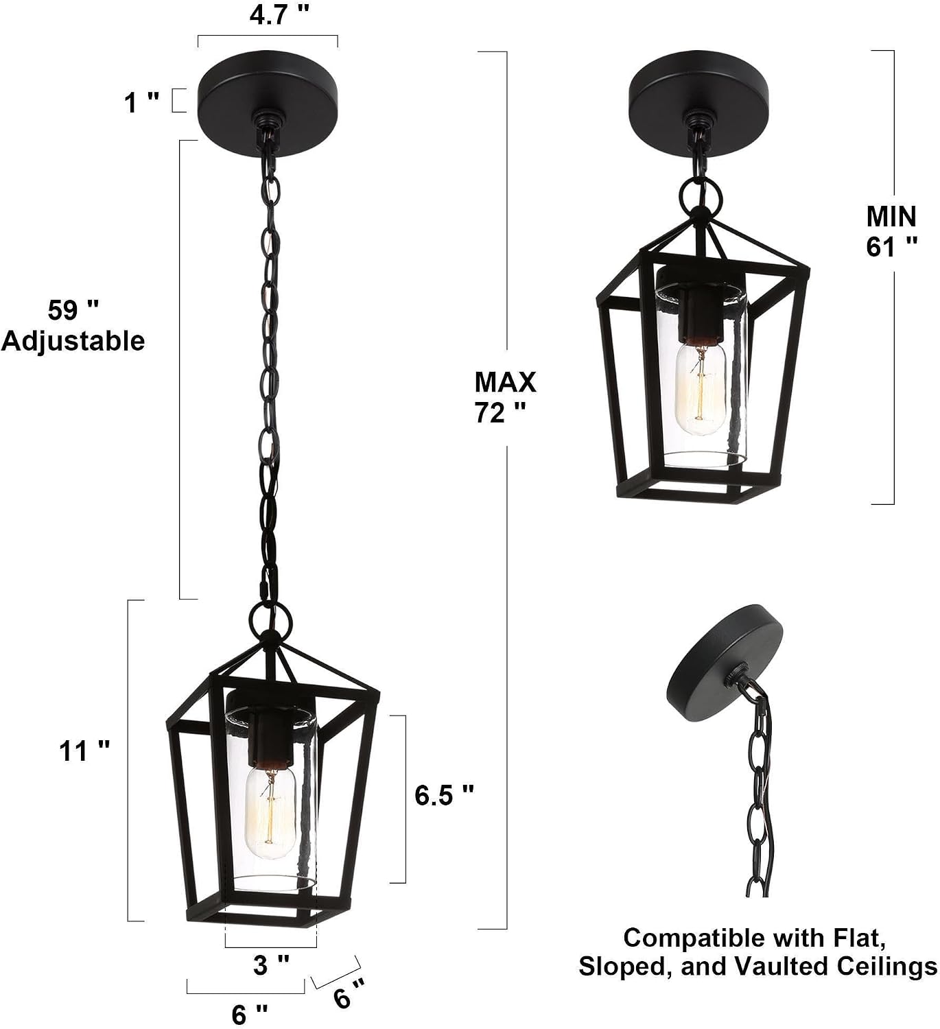 classy leaves Outdoor Pendant Light for Porch, Black Pendant Light Hanging Light with Clear Glass, Modern Farmhouse Metal Cage Exterior Lantern Adjustable Chain for House, Gazebo