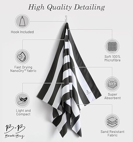 Miniatura 5 de Brook + Bay Toalla de playa sin arena, toalla de playa compacta, 35 x 78 pulgadas, toallas de playa de gran tamaño, a prueba de arena, toalla de