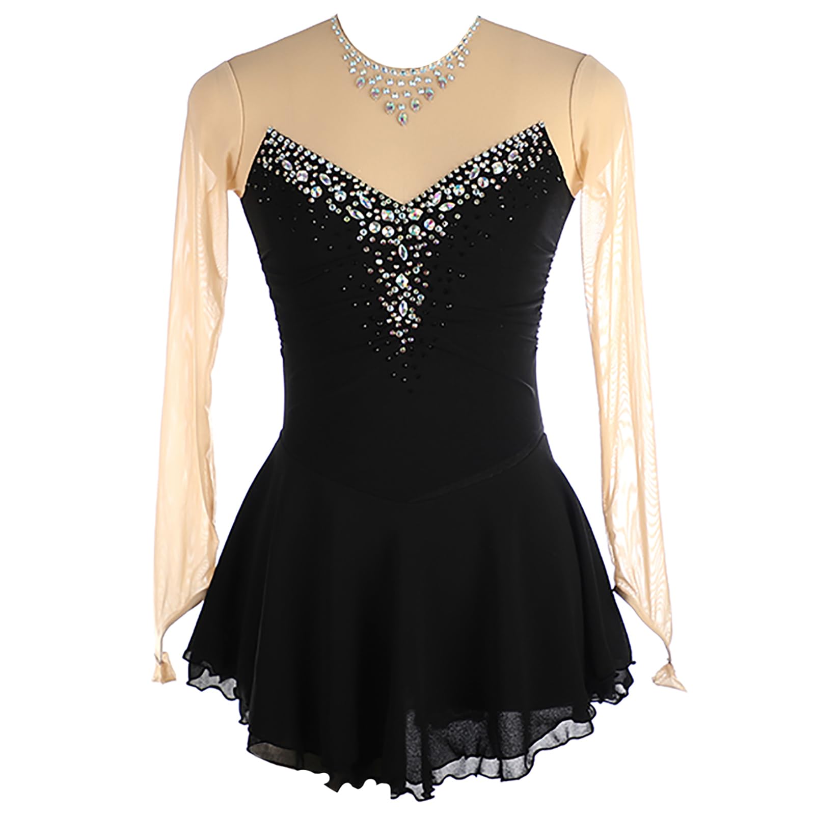 Youthful flying Ice Skating Dress Costume Girls Womens Figure Skating Competition Dress Gymnastics Ballet Dance Costume(Size:L/155,Color:Black)