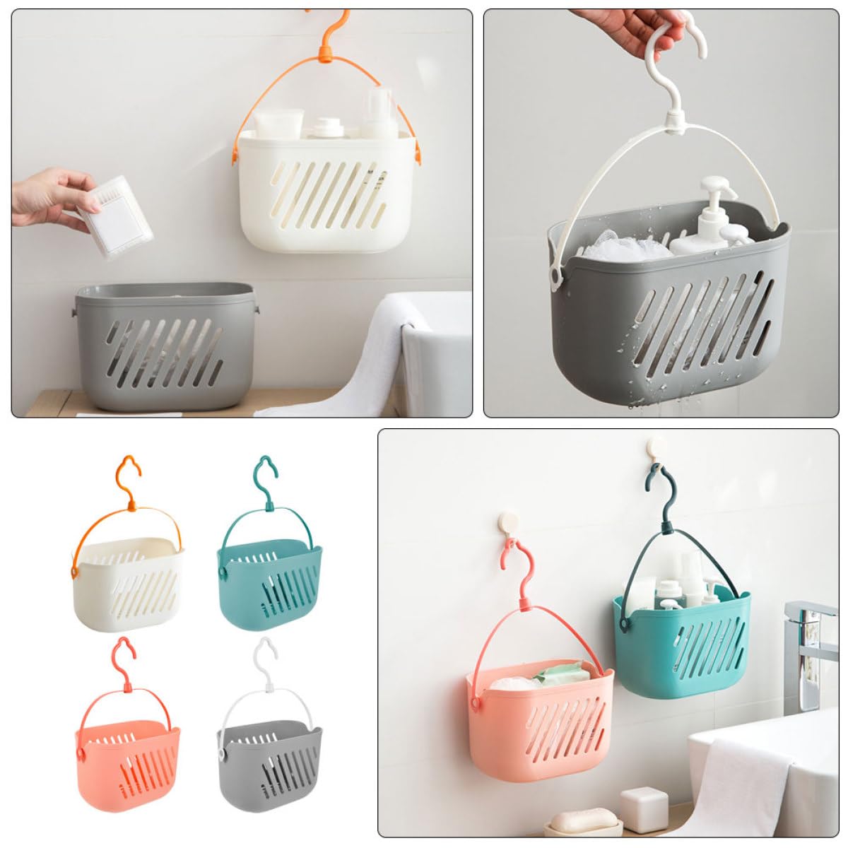 Veemoon Cesta Colgante de Pared para Baño 4 Piezas Plástico (,) Organizador de Ducha Portátil para Gel, Champú y Accesorios de Limpieza