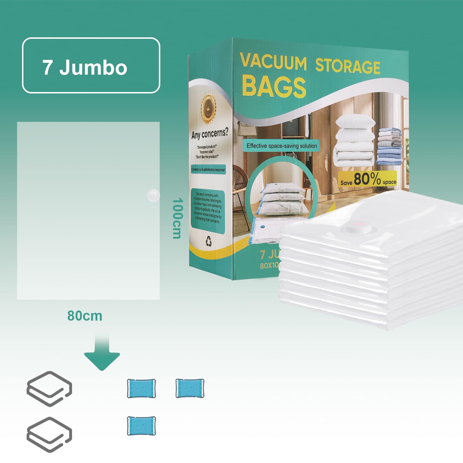 7 bolsas de almacenamiento al vacío jumbo para ropa nórdica, 80 x 100 cm, bolsas de vacío extragrandes para edredones, bolsas reutilizables para ropa adaptables a aspiradoras/bombas de vacío para uso