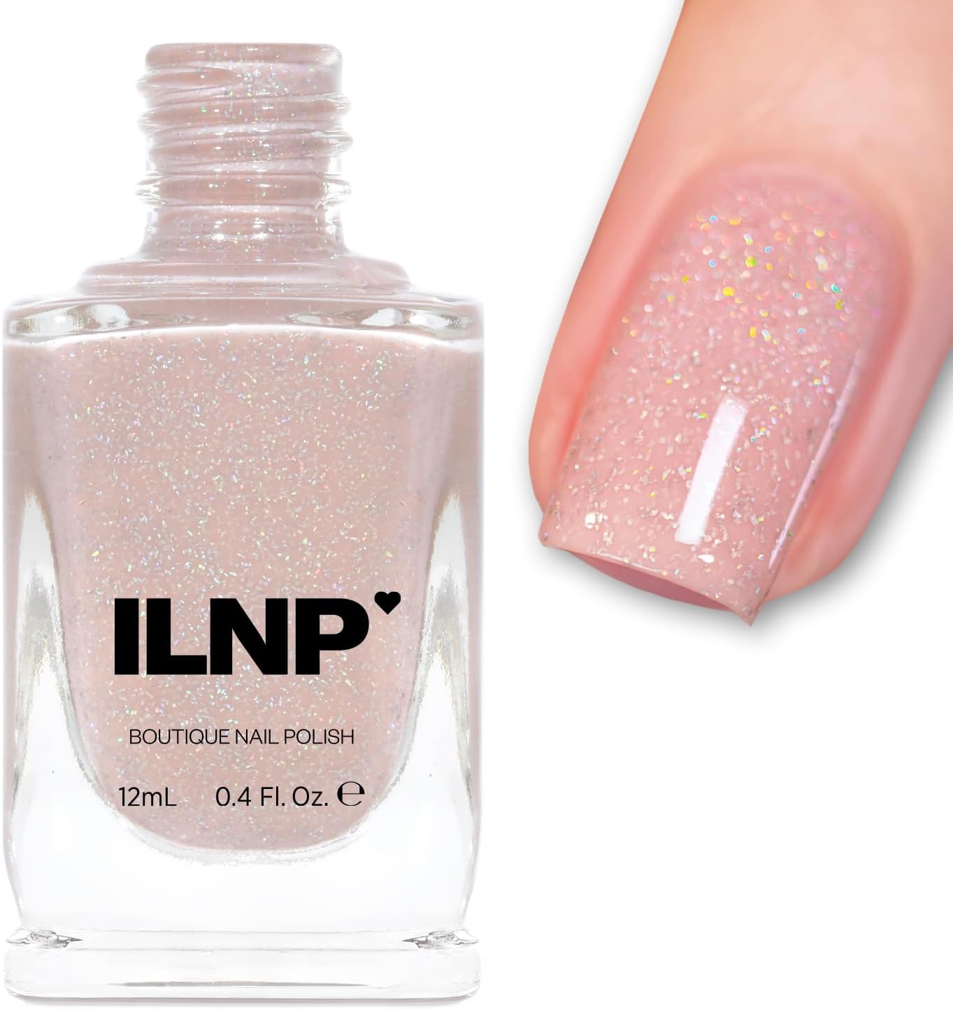 ILNP Birthday Suit - Cashmere Pink Holographic Nail Polish, Sparkly Neutral Nude, Chip Resistant Manicure, Non-Toxic, Vegan, Cruelty Free, Non-Gel