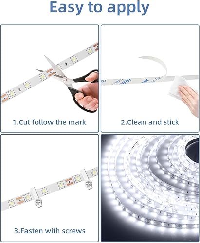 Miniatura 6 de Tira de luces LED de 20 pies con control remoto, luz diurna de 6500 K, cinta blanca regulable, 12 V, 360 LED, 2835 luces adhesivas fuertes para
