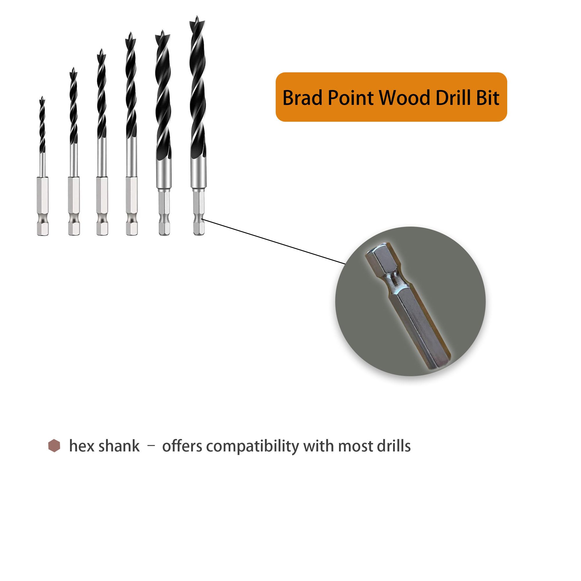 Brad Point Drill Bit Set - 6PCS for Wood & DIY -4