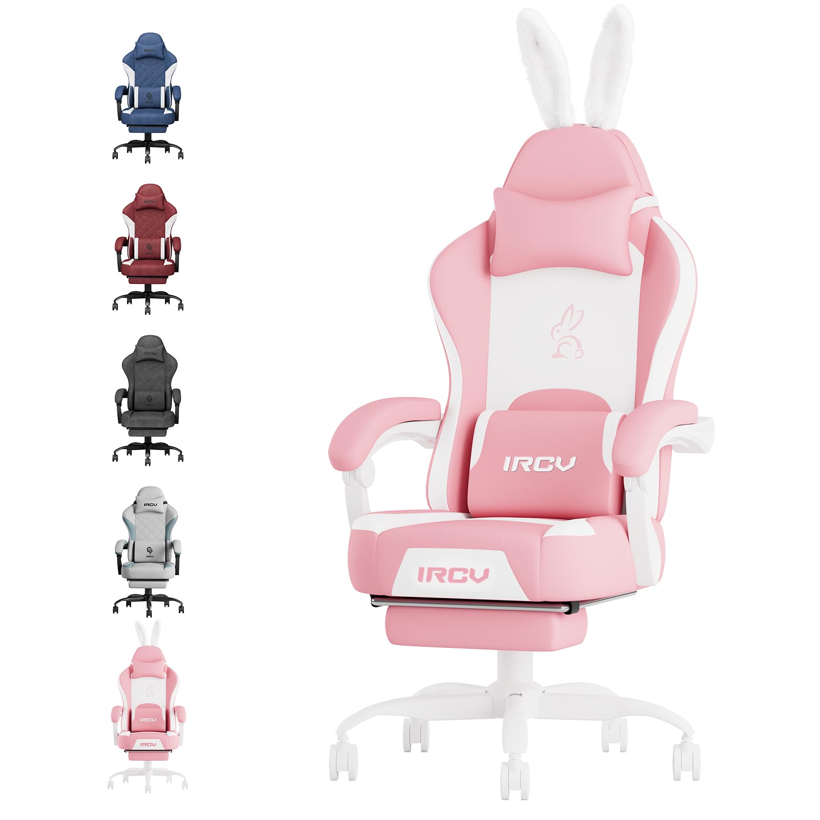 IRCV Pink Gamer Chair Gaming Chair for Adults, High Back PU Leather Kawaii Computer Office Chair with Footrest & Lumbar Support, 145ยฐ Reclining Chair, Headrest, Wide Seat, Gift, Pink-White