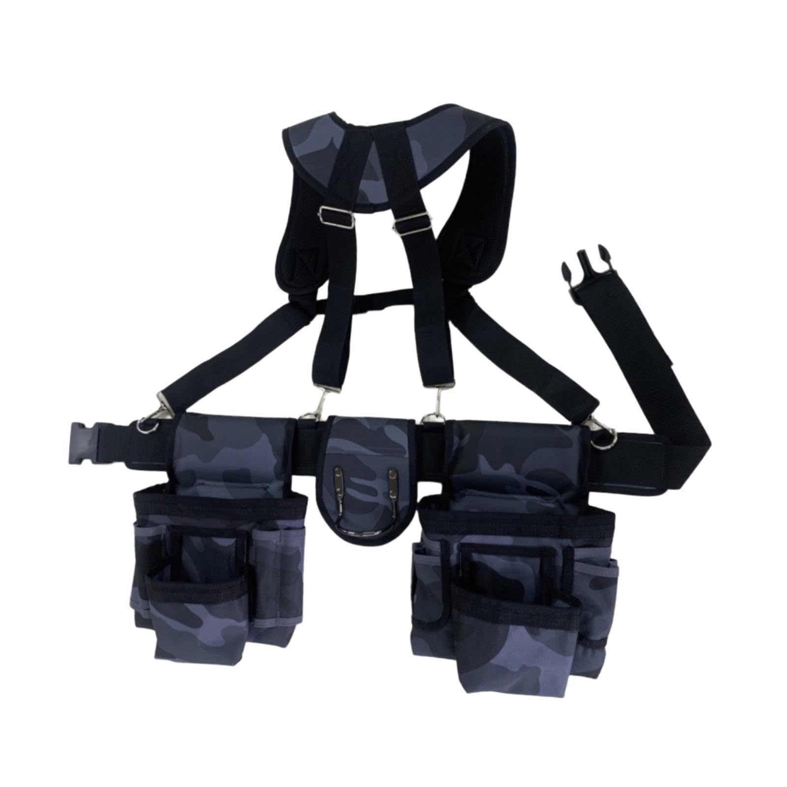 Ceinture Porte-outils avec Bretelles, Pochette Porte-outils, Pochette Porte-outils Ajustable à La Hanche, Organiseur pour électriciens et Ouvriers Du, Bleu Gris