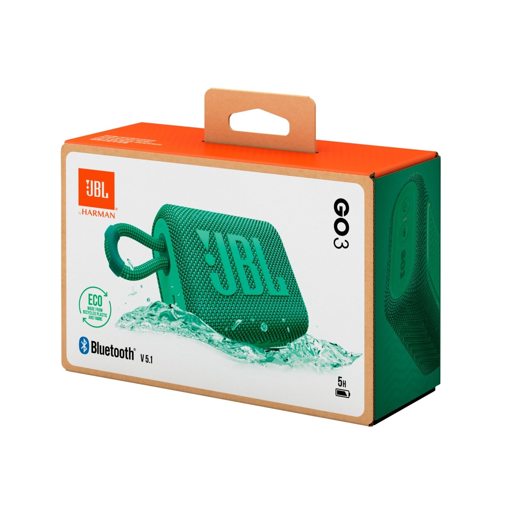 JBL Go 3, Enceinte Bluetooth portable compacte et puissante au style audacieux, Étanche à l’eau et à la poussière, Autonomie 5h, Verte