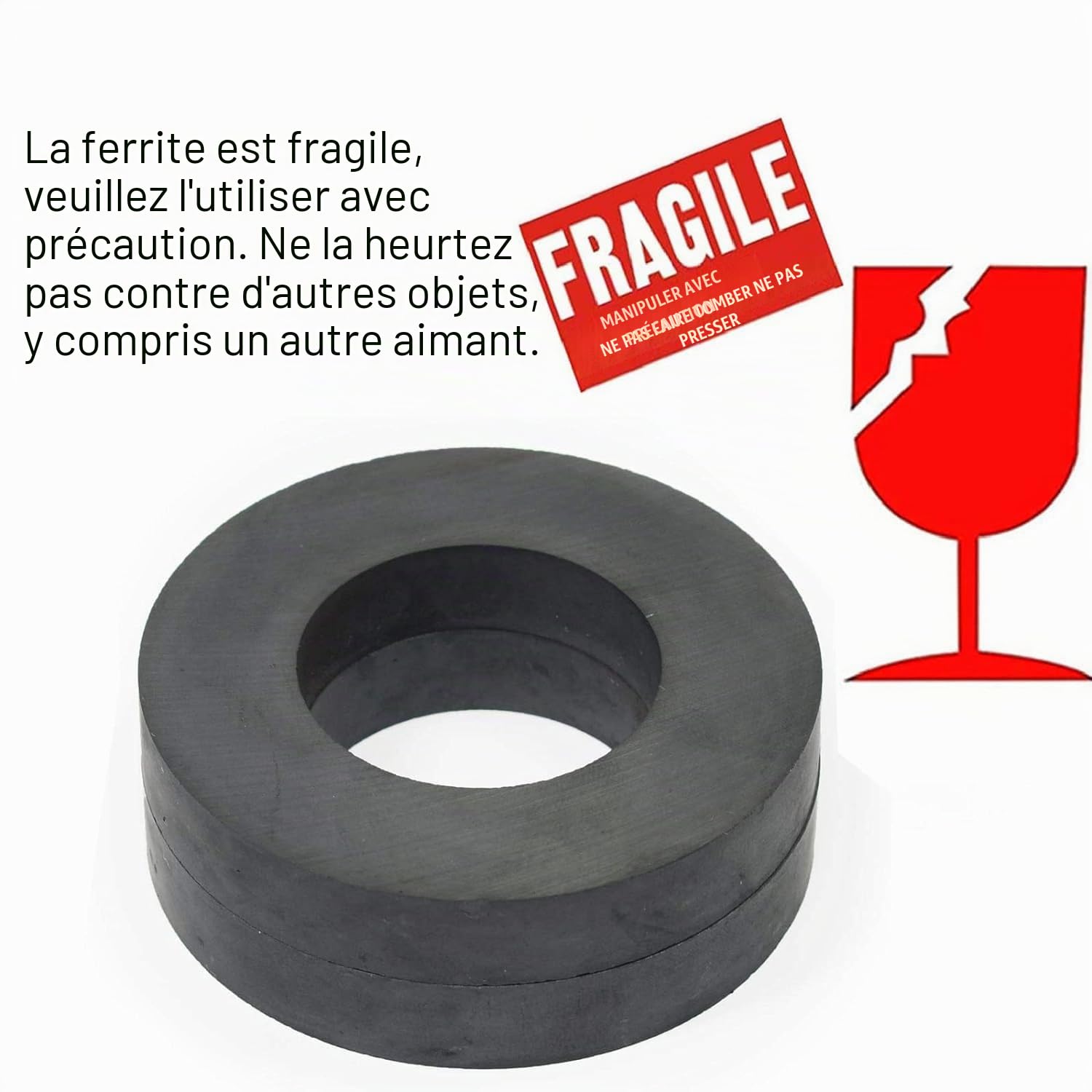 Grands aimants ronds avec trous - Grands aimants circulaires en céramique puissants OD60 x ID32x10 mm pour l'industrie, les sciences, le bricolage et l'artisanat (lot de 2)