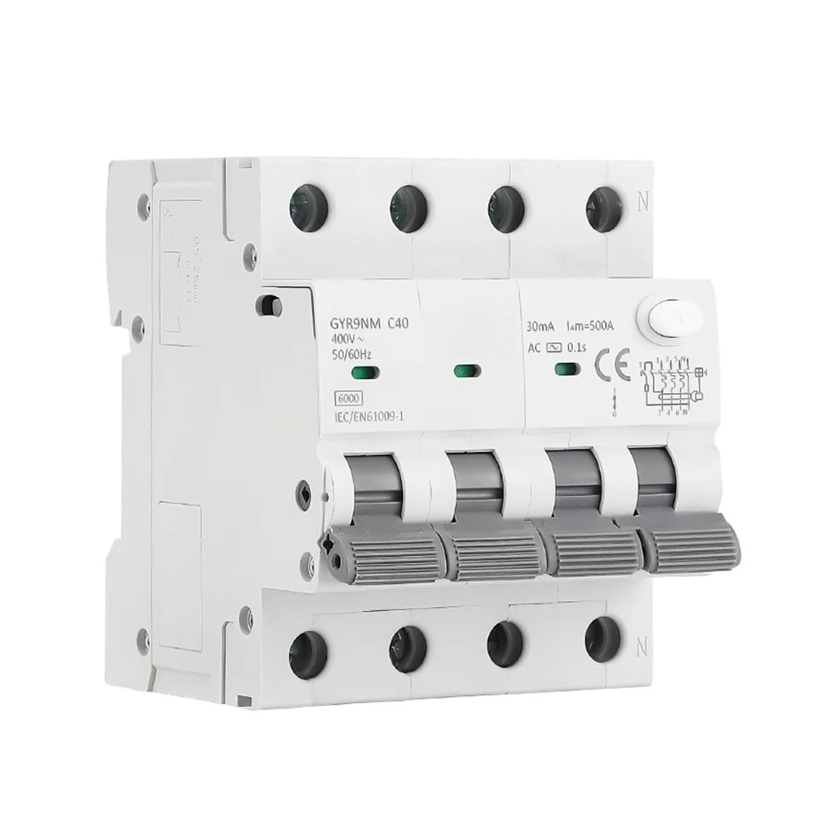 GYR9NM AC Type RCBO 2P 4P Magnetic Circuit Breaker with Over Current and Leakage Protection Din Rail 10A 16A 25A 32A 40A(30mA,4P 16A)