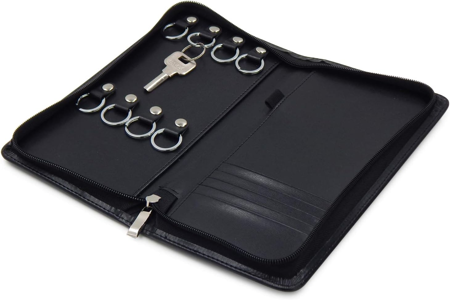 OFFIDIX PU Leather Portable Key Cabinet,8-Key Hooks Portable Zippered Key Case Menus Card Organizer Holder Business Padfolio for Real Estate Sales,Hotel Executives, Car Service