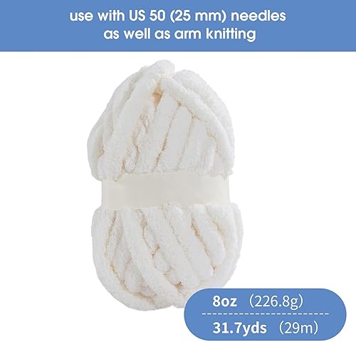 Vista 109 de HOMBYS Hilo de felpilla grueso y voluminoso para tejer a mano, hilo grueso y esponjoso para tejer a mano, hilo de felpa suave, paquete de 8
