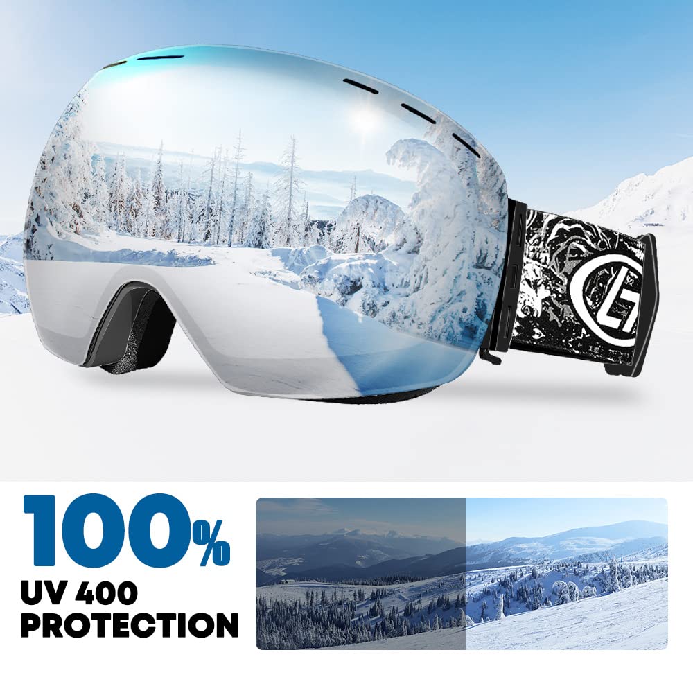Ski Goggles Anti Fog UV400 Protection Double Layer Spherical Anti-Glare Lenses Snow Snowboard Skiing Goggles for Men Women Youth - Red/Silvery/Blue