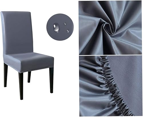 Miniatura 9 de FLYPARTY - Funda para silla de comedor de piel sintética resistente al agua, extraíble, lavable, funda protectora para silla de comedor corta, funda