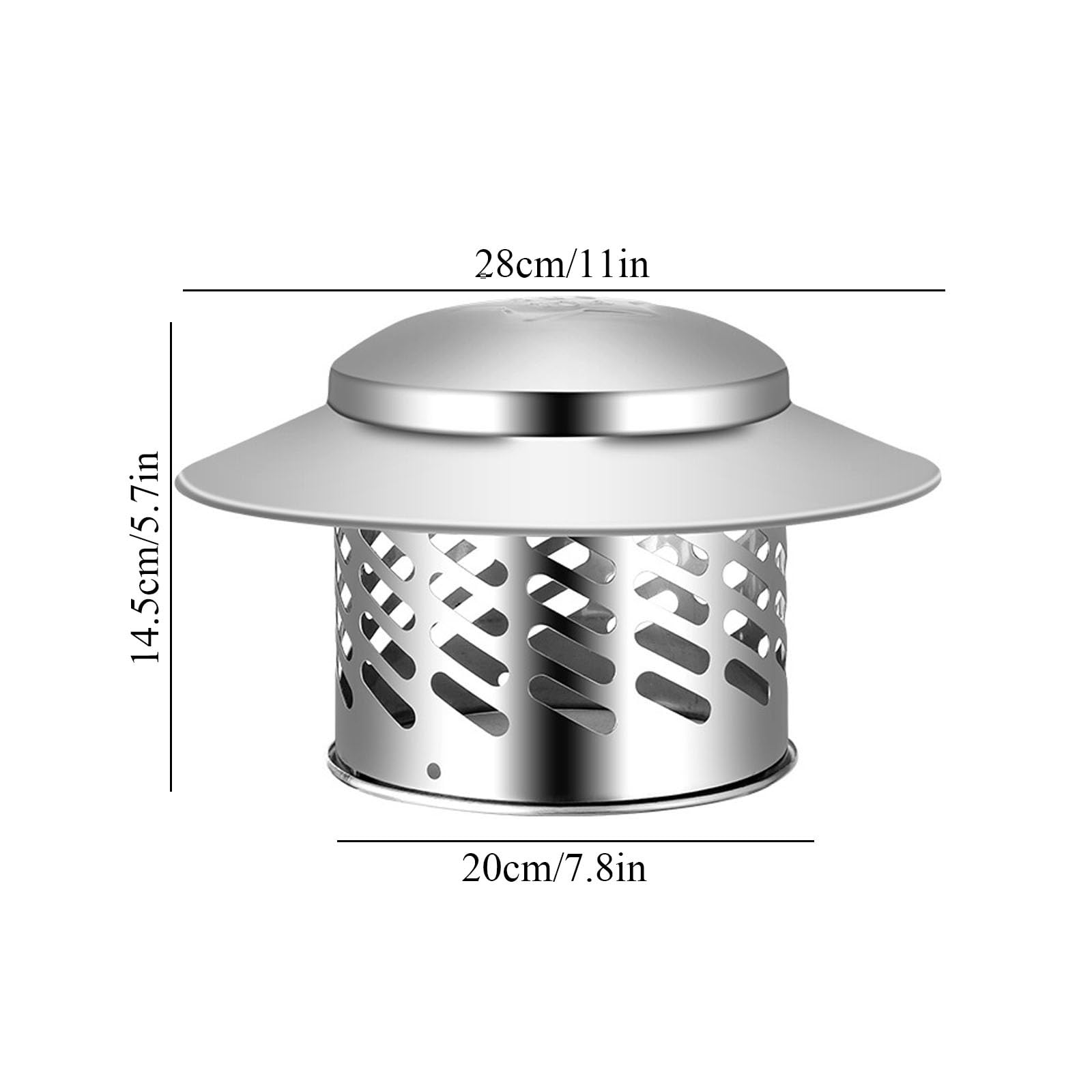 Comignolo Rotondo，Comignolo Antivento e Antipioggia per Camino，Realizzato in Acciaio Inossidabile 304 Resistente al Freddo e alle Alte Temperature(20cm/7.8in)