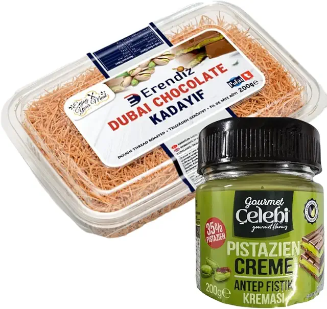 Kadayıf grillé prêt à l'emploi pour chocolat Dubaï avec crème pistache - Cheveux d'ange turc 200 g
