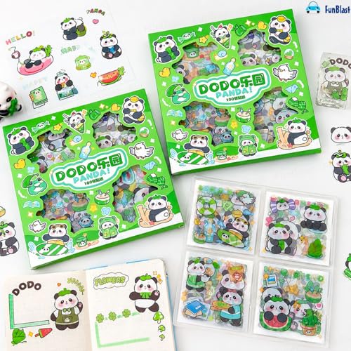 Image of FunBlast Panda Theme PET Stickers, Kawaii Sticker - 100 Sheets; 500+ Pcs Aesthetic Sticker, Japanese Style Craft Stickers, Self-Adhesive Sticker's Set - Multicolor (E)