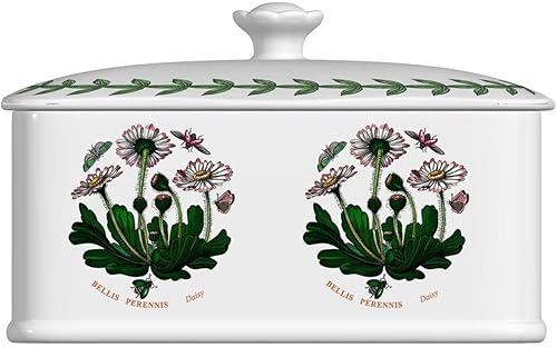 Portmeirion Botanic Garden - Mantequillera de 6 pulgadas con tapa de perilla, varios motivos florales, porcelana, apto para lavavajillas, horno