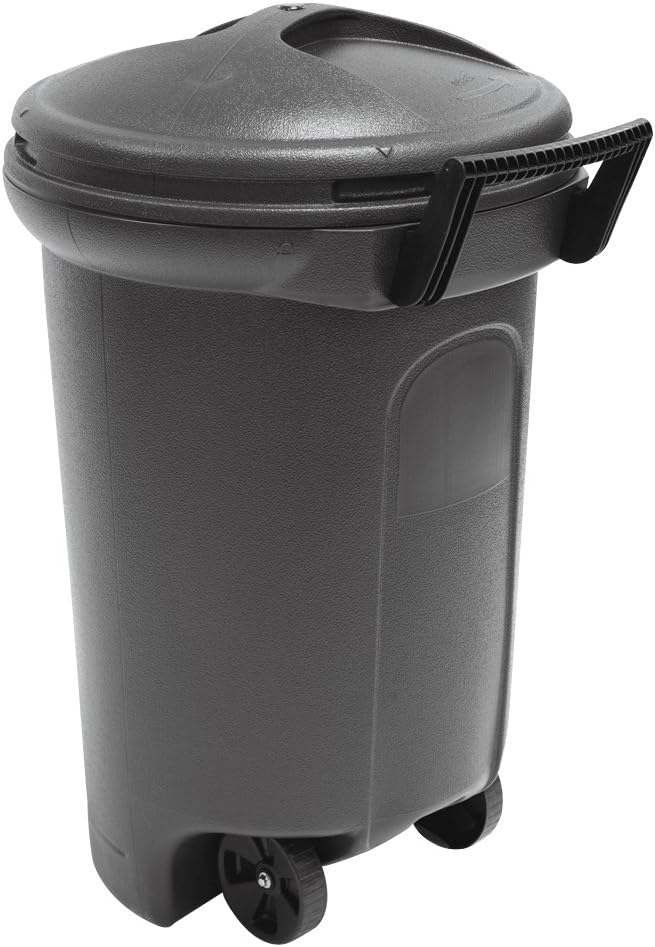 United Solutions TB0042 Thirty Two Gallon/121.1 Liter Critter Proof Black Trash Can with Turn&Lock Lid-32 Gallon Black Wheeled Garbage