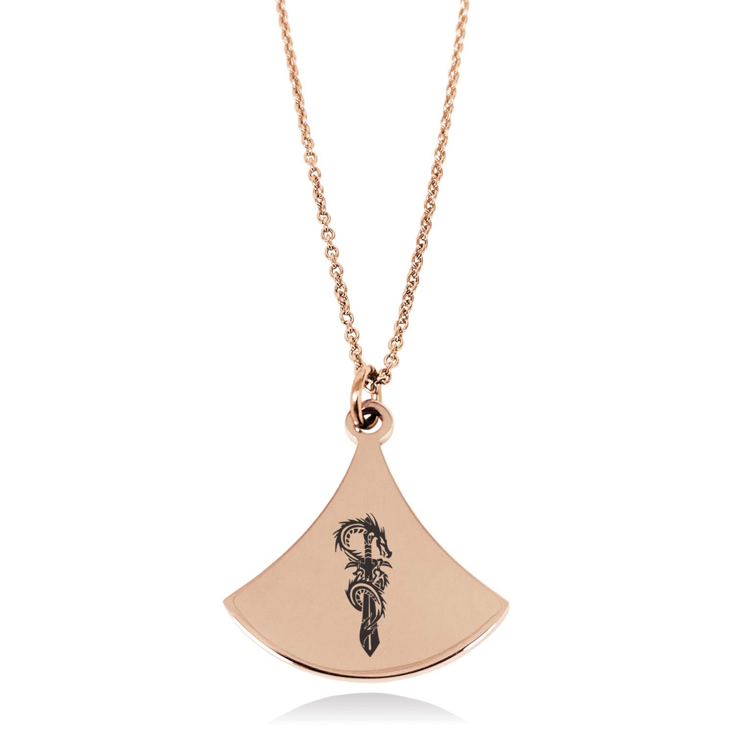 Rose Gold Plated Stainless Steel Exalted Dragon Blade Pendulum Curved Triangle Charm Pendant Necklace