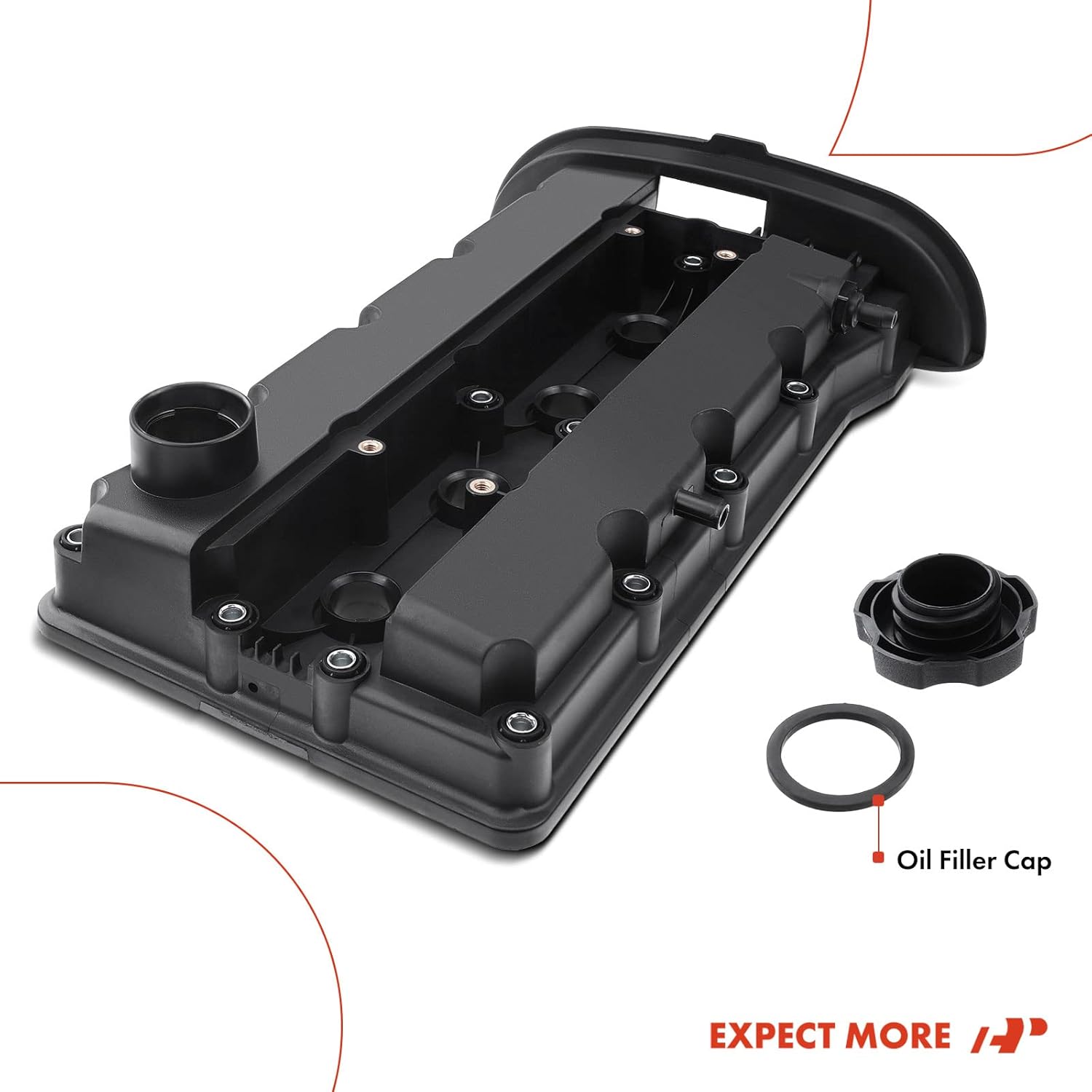 A-Premium Front Engine Valve Cover, with Oil Filler Cap, Compatible with Chevrolet Aveo LT 2005-2011, L4 1.6L DOHC, Replace # 96473757