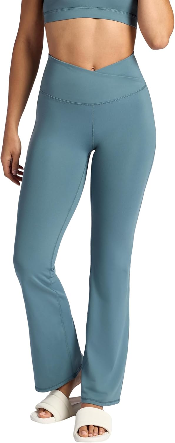 Gaiam Women's Crossover Waistband Flared Bottom Yoga Pant, Slim Fit, 31” Inseam, Moisture-Wicking
