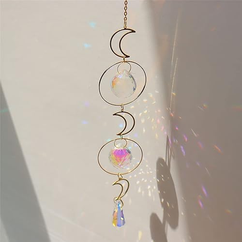 Atrapasoles de cristal de prisma de luna para decoración de ventana, diseño de estrellas, jardín, atrapasoles, cuentas de cristales colgantes para