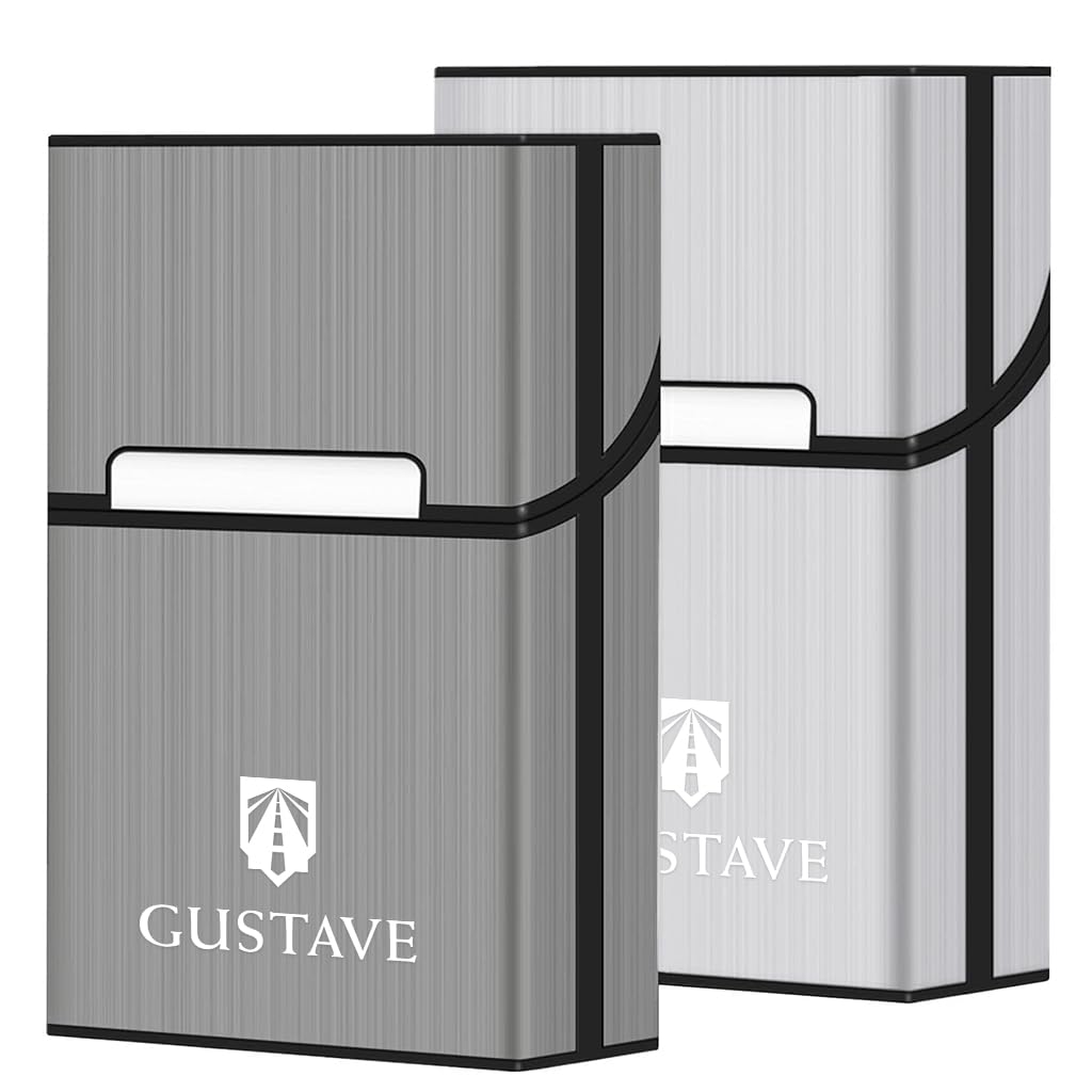 gustave GUSTAVE® Cigarette Case King Size Aluminum for Whole Package Cigarettes 20pcs Anti-Collision Splash Proof and Scratch Resistant 2 Pack (Black + Silver)-picture-23