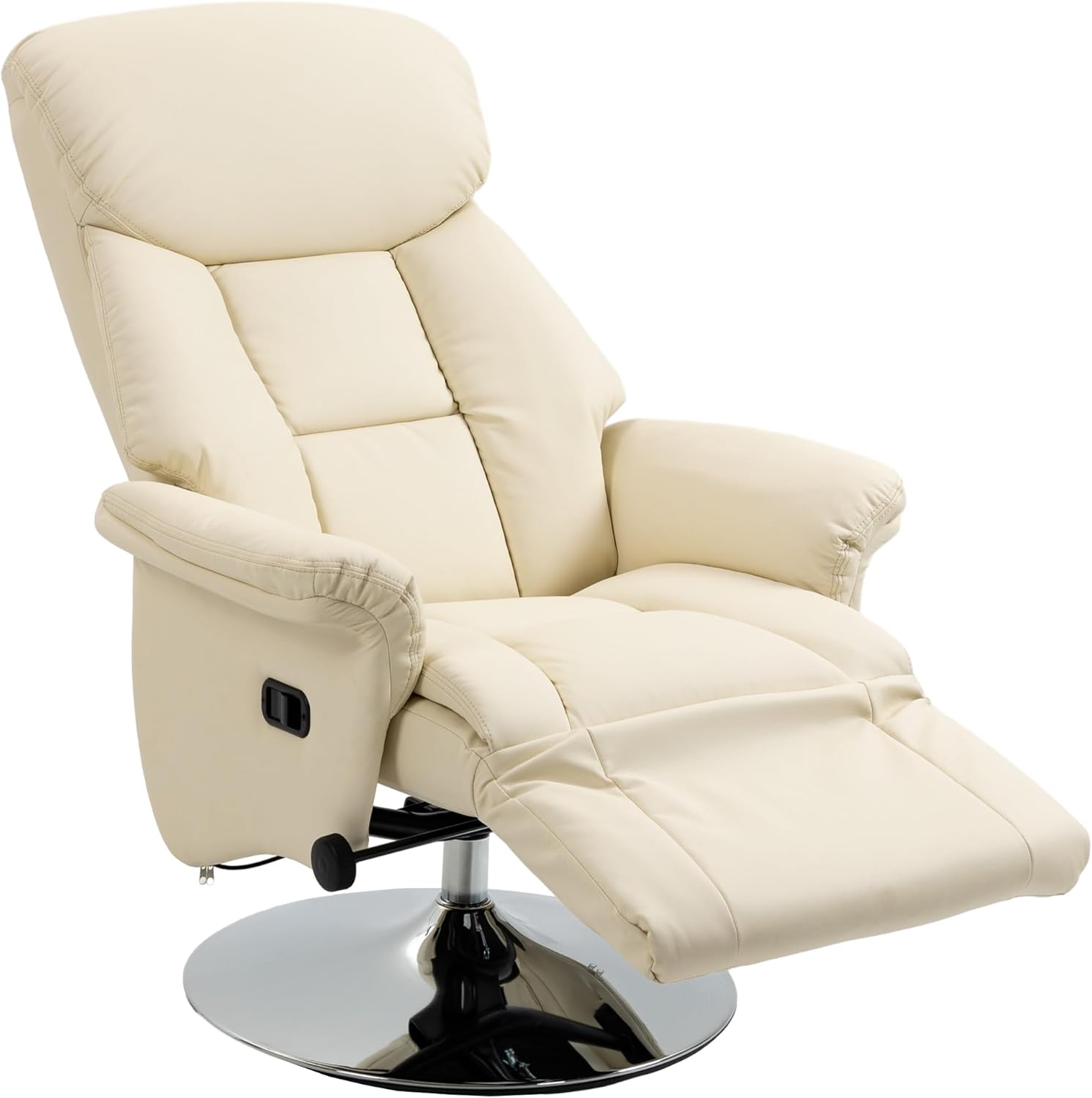 HOMCOM Swivel Recliner Chair, PU Leather Reclining Chair with Retractable Footrest, Padded Arms for Living Room - Cream White