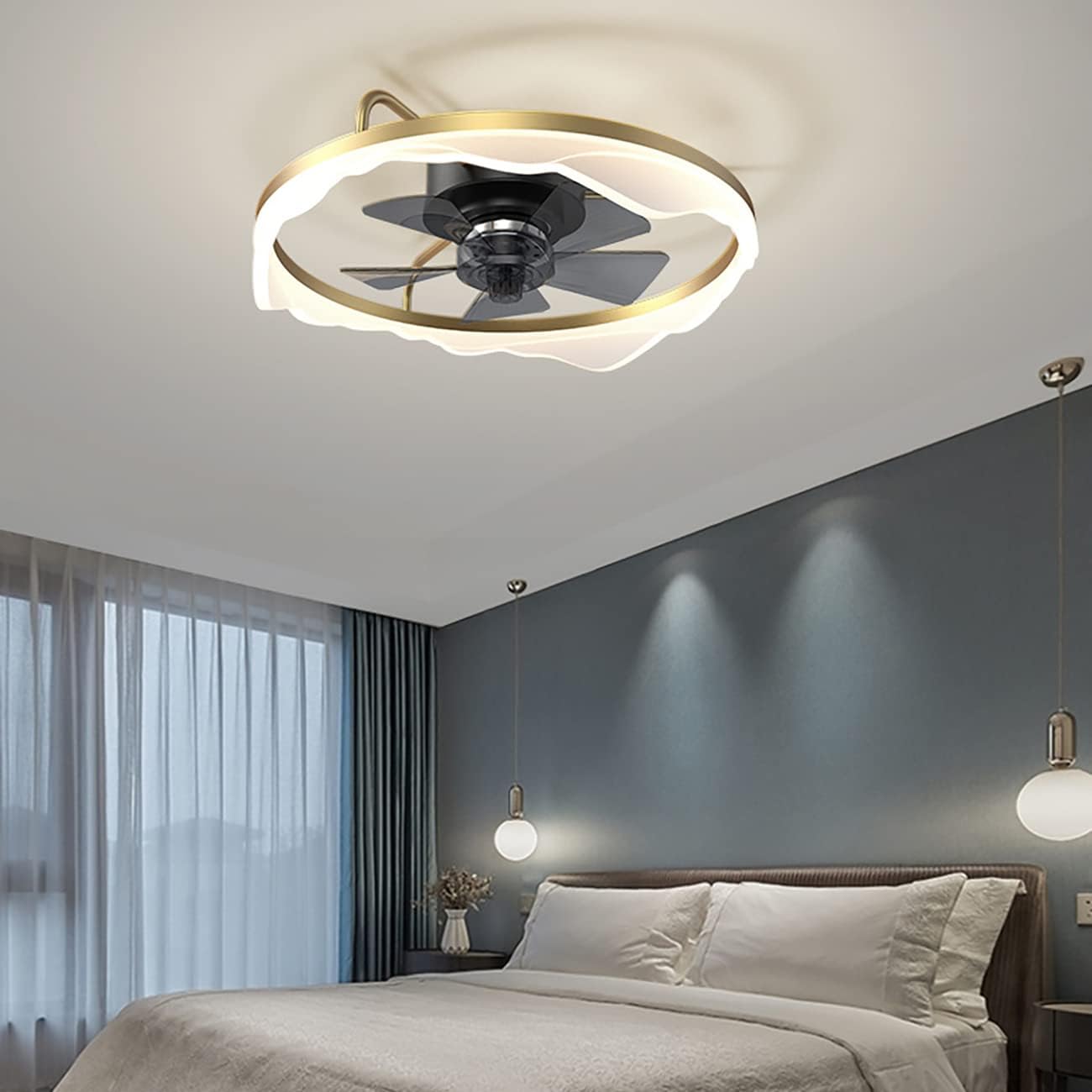 YUEGOO Ceiling Fans with Lamps,50Cm Ceiling Fans with Lights and Remote Silent Kids 3 Speedsd Fan Led Dimmable Ceiling Lights with Timer for Bedroom Living Room Dining Room Fan Lighting