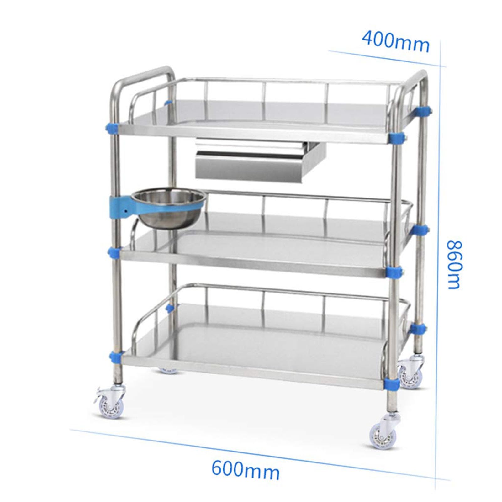 Carro médico móvil de 2 a 3 capas, carrito de acero inoxidable para laboratorio y equipos de emergencia para vestirse