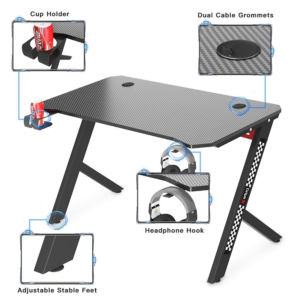 Dripex Ergonomic RShaped Gaming Desk, 43.3" R Shaped Workstation Gamer